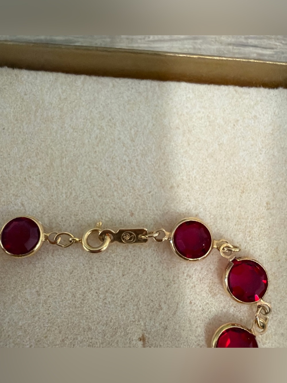 Vintage Swarovski Gold Tone and Red Crystal Bracelet 8 Inches - Picture 2 of 11